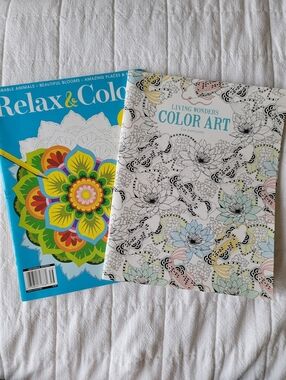 Set of 2 Coloring Books Relax & Color and Living Wonders Color Art